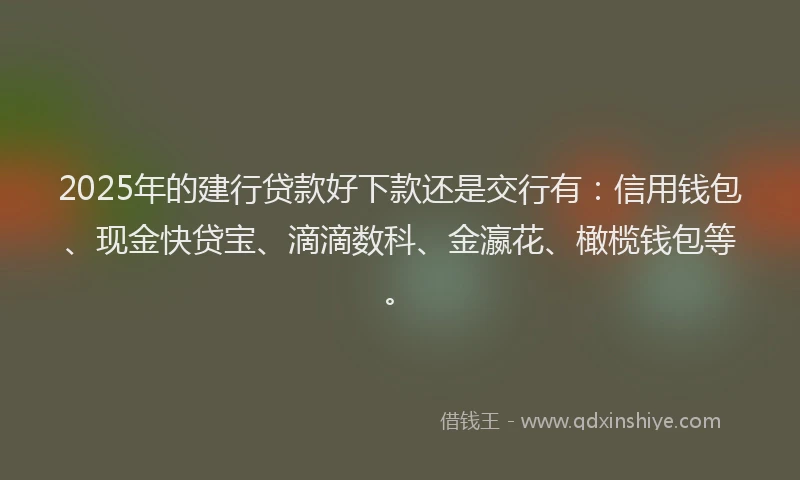 2025年的建行贷款好下款还是交行有：信用钱包、现金快贷宝、滴滴数科、金瀛花、橄榄钱包等。