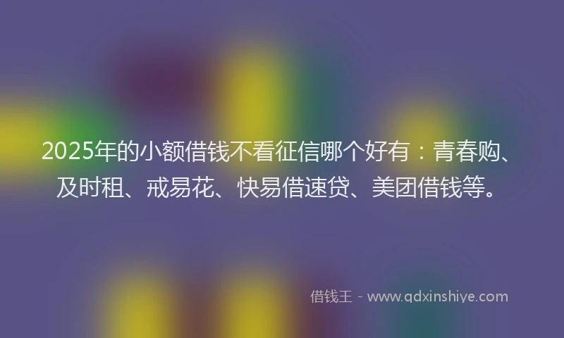 2025年的小额借钱不看征信哪个好有：青春购、及时租、戒易花、快易借速贷、美团借钱等。