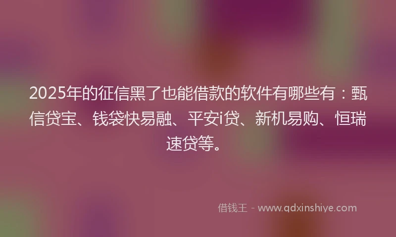 2025年的征信黑了也能借款的软件有哪些有：甄信贷宝、钱袋快易融、平安i贷、新机易购、恒瑞速贷等。
