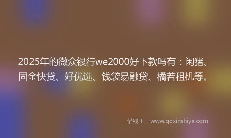 2025年的微众银行we2000好下款吗有：闲猪、固金快贷、好优选、钱袋易融贷、橘若租机等。