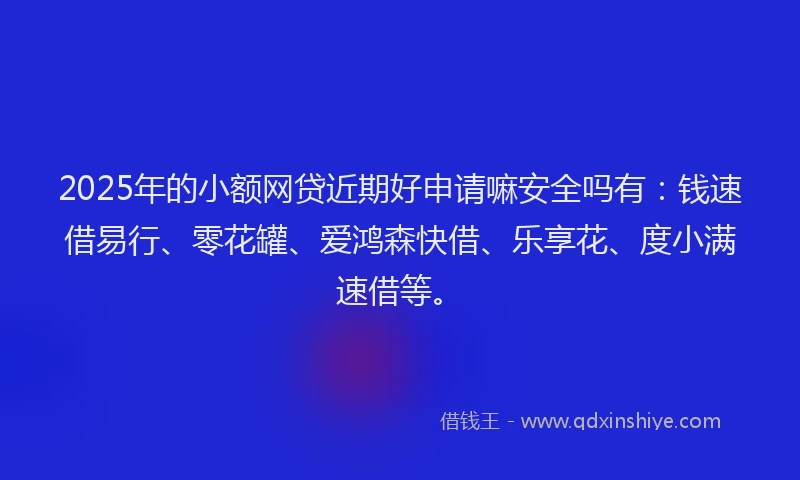 2025年的小额网贷近期好申请嘛安全吗有：钱速借易行、零花罐、爱鸿森快借、乐享花、度小满速借等。