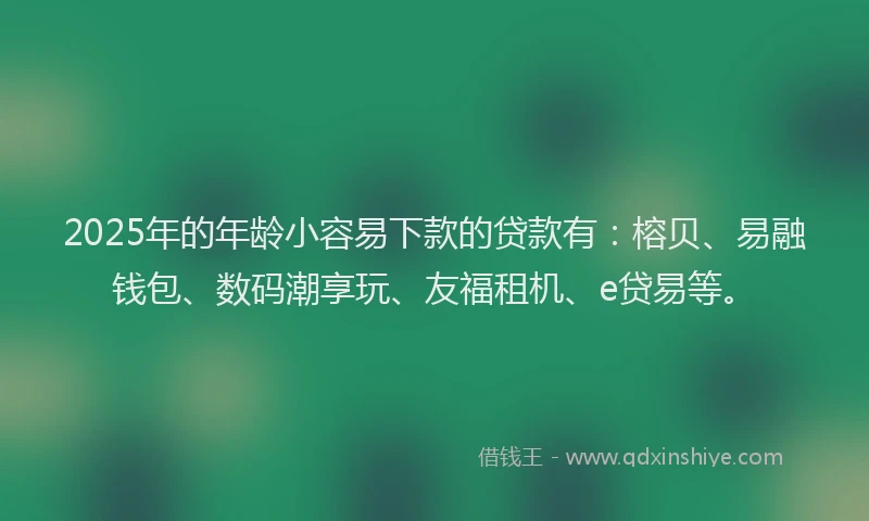 2025年的年龄小容易下款的贷款有：榕贝、易融钱包、数码潮享玩、友福租机、e贷易等。