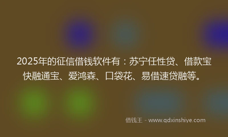 2025年的征信借钱软件有：苏宁任性贷、借款宝快融通宝、爱鸿森、口袋花、易借速贷融等。