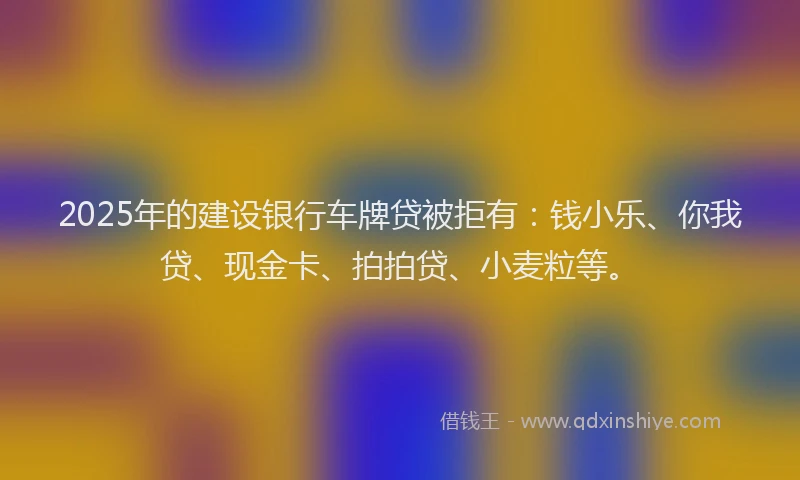 2025年的建设银行车牌贷被拒有：钱小乐、你我贷、现金卡、拍拍贷、小麦粒等。