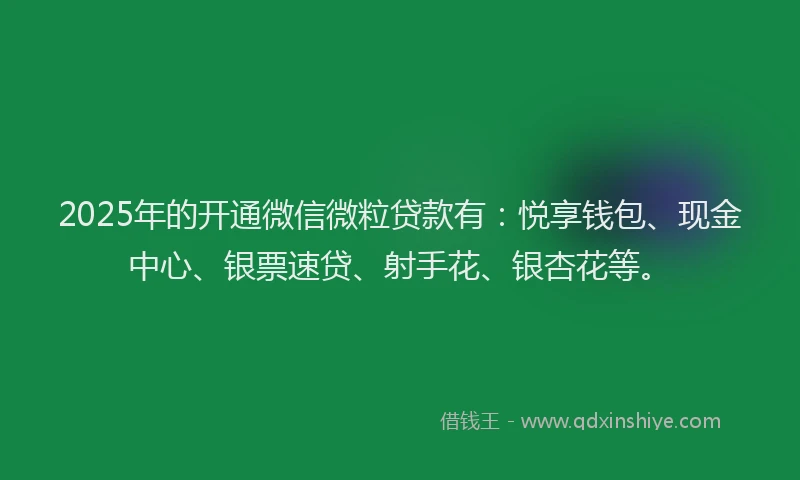 2025年的开通微信微粒贷款有：悦享钱包、现金中心、银票速贷、射手花、银杏花等。