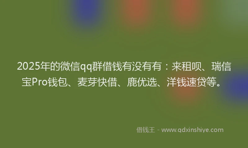 2025年的微信qq群借钱有没有有：来租呗、瑞信宝Pro钱包、麦芽快借、鹿优选、洋钱速贷等。