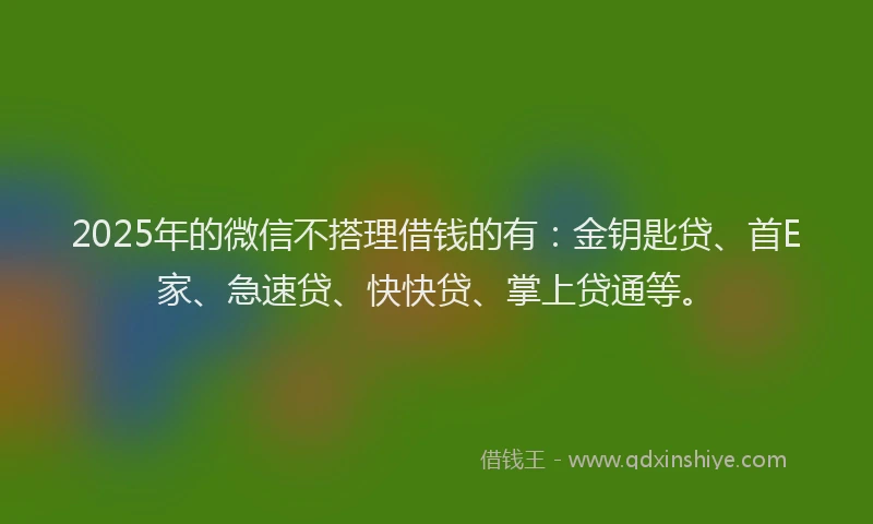 2025年的微信不搭理借钱的有：金钥匙贷、首E家、急速贷、快快贷、掌上贷通等。