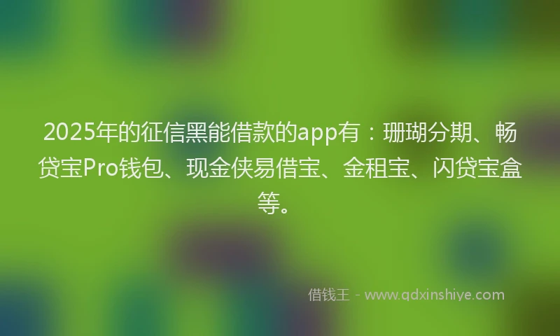 2025年的征信黑能借款的app有：珊瑚分期、畅贷宝Pro钱包、现金侠易借宝、金租宝、闪贷宝盒等。