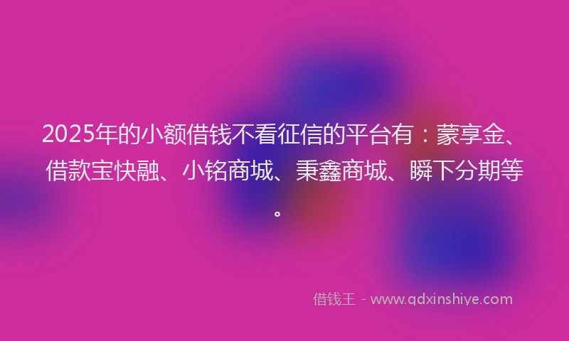 2025年的小额借钱不看征信的平台有：蒙享金、借款宝快融、小铭商城、秉鑫商城、瞬下分期等。