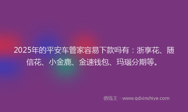 2025年的平安车管家容易下款吗有：浙享花、随信花、小金鹿、金速钱包、玛瑙分期等。