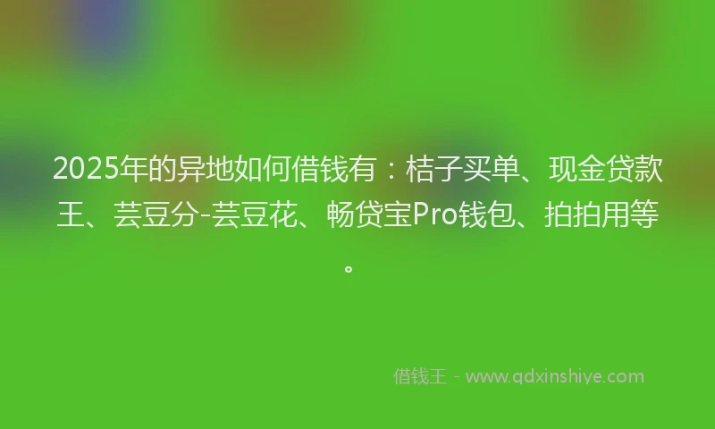 2025年的异地如何借钱有：桔子买单、现金贷款王、芸豆分-芸豆花、畅贷宝Pro钱包、拍拍用等。