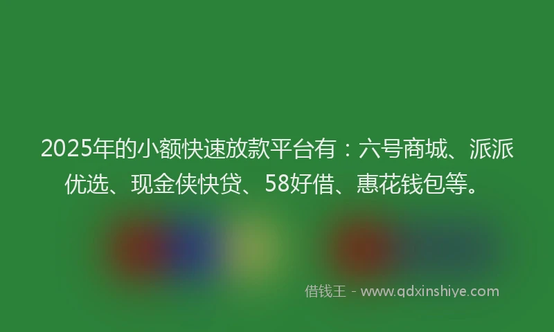 2025年的小额快速放款平台有：六号商城、派派优选、现金侠快贷、58好借、惠花钱包等。