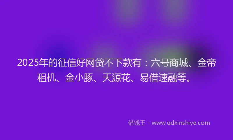 2025年的征信好网贷不下款有：六号商城、金帝租机、金小豚、天源花、易借速融等。
