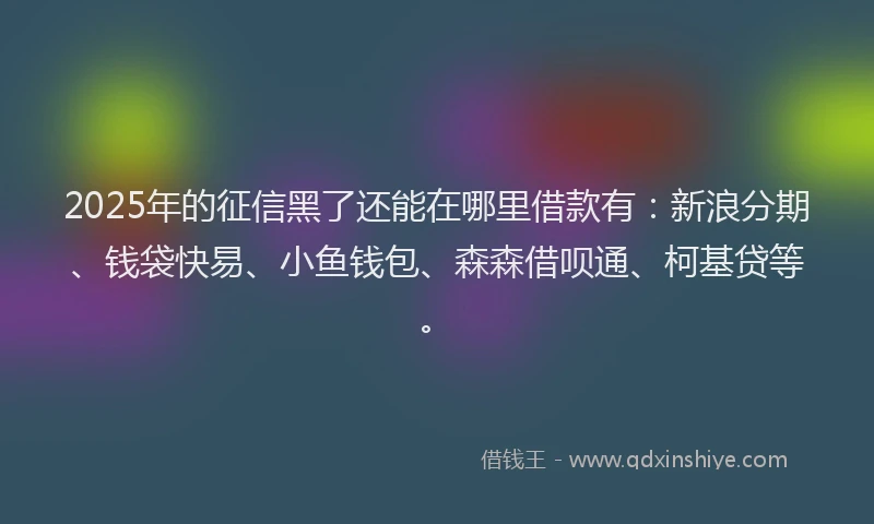 2025年的征信黑了还能在哪里借款有：新浪分期、钱袋快易、小鱼钱包、森森借呗通、柯基贷等。
