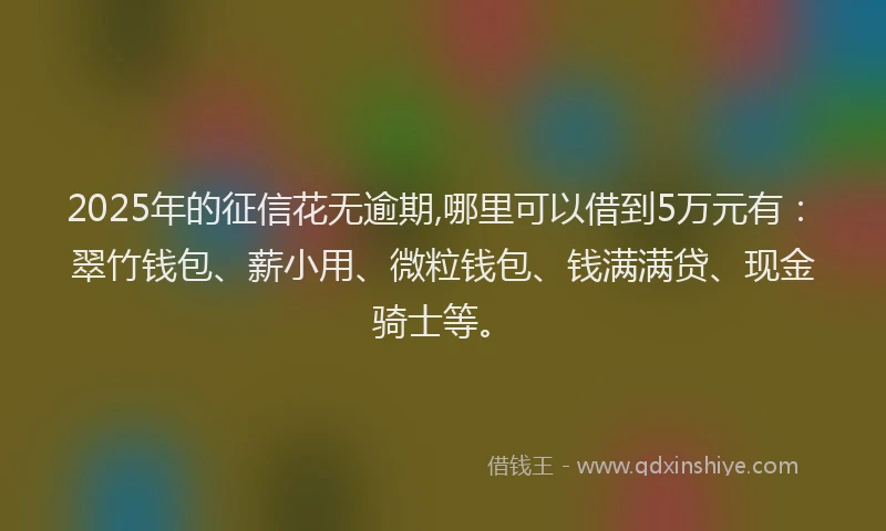 2025年的征信花无逾期,哪里可以借到5万元有：翠竹钱包、薪小用、微粒钱包、钱满满贷、现金骑士等。