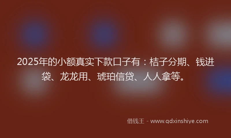 2025年的小额真实下款口子有：桔子分期、钱进袋、龙龙用、琥珀信贷、人人拿等。