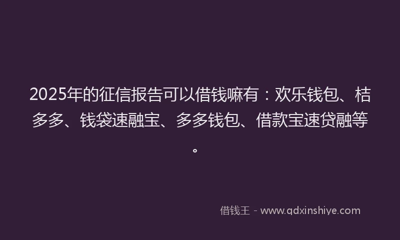 2025年的征信报告可以借钱嘛有：欢乐钱包、桔多多、钱袋速融宝、多多钱包、借款宝速贷融等。