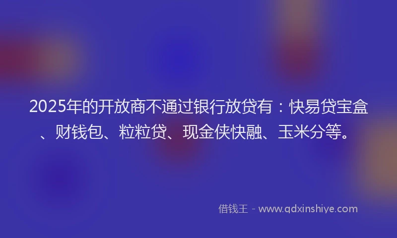 2025年的开放商不通过银行放贷有：快易贷宝盒、财钱包、粒粒贷、现金侠快融、玉米分等。