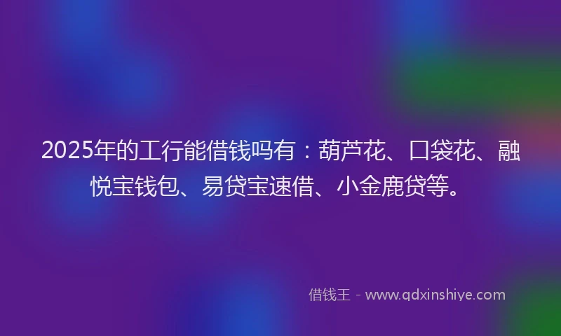 2025年的工行能借钱吗有：葫芦花、口袋花、融悦宝钱包、易贷宝速借、小金鹿贷等。