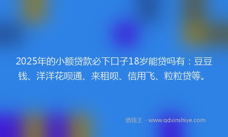 2025年的小额贷款必下口子18岁能贷吗有：豆豆钱、洋洋花呗通、来租呗、信用飞、粒粒贷等。