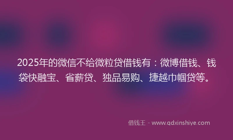 2025年的微信不给微粒贷借钱有：微博借钱、钱袋快融宝、省薪贷、独品易购、捷越巾帼贷等。