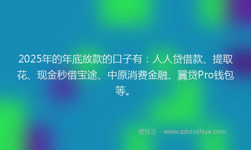2025年的年底放款的口子有：人人贷借款、提取花、现金秒借宝途、中原消费金融、翼贷Pro钱包等。