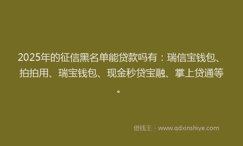 2025年的征信黑名单能贷款吗有：瑞信宝钱包、拍拍用、瑞宝钱包、现金秒贷宝融、掌上贷通等。