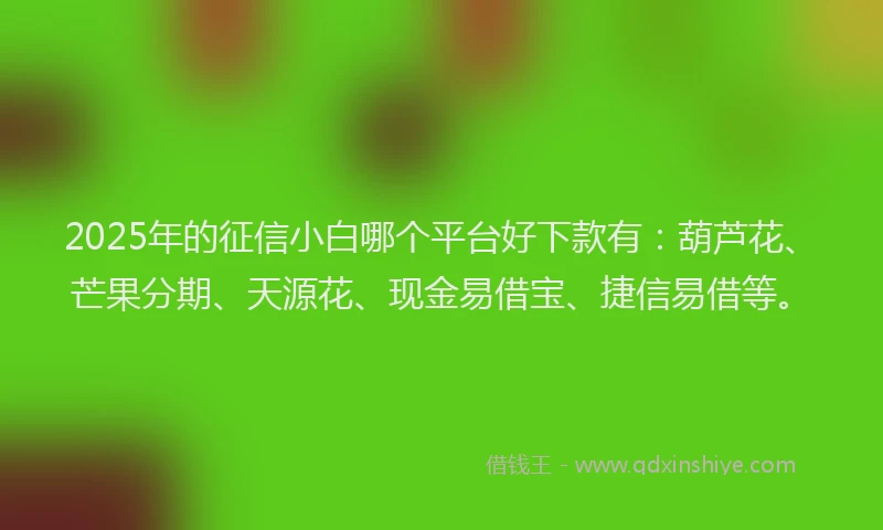 2025年的征信小白哪个平台好下款有：葫芦花、芒果分期、天源花、现金易借宝、捷信易借等。