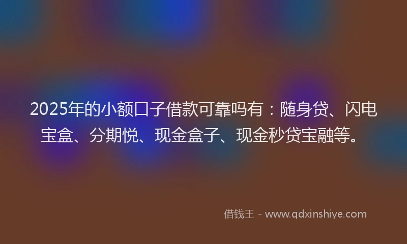 2025年的小额口子借款可靠吗有：随身贷、闪电宝盒、分期悦、现金盒子、现金秒贷宝融等。