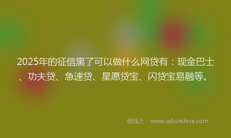 2025年的征信黑了可以做什么网贷有：现金巴士、功夫贷、急速贷、星愿贷宝、闪贷宝易融等。