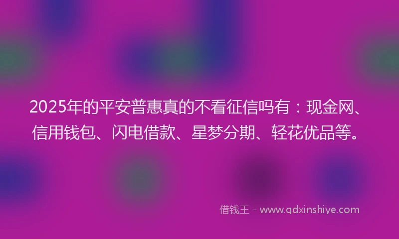 2025年的平安普惠真的不看征信吗有：现金网、信用钱包、闪电借款、星梦分期、轻花优品等。