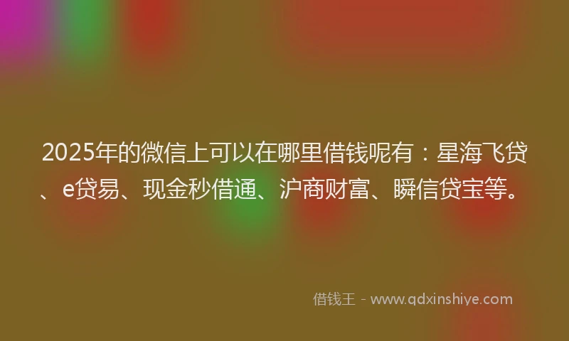 2025年的微信上可以在哪里借钱呢有：星海飞贷、e贷易、现金秒借通、沪商财富、瞬信贷宝等。