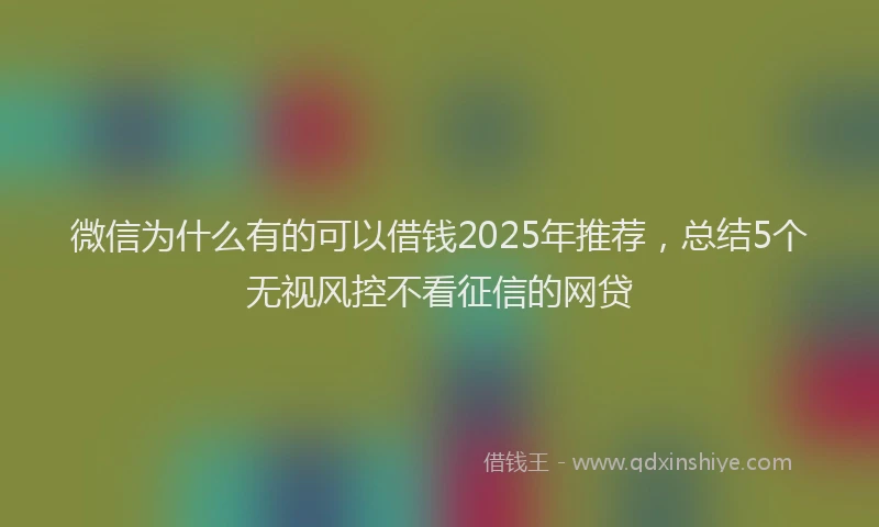微信为什么有的可以借钱2025年推荐，总结5个无视风控不看征信的网贷
