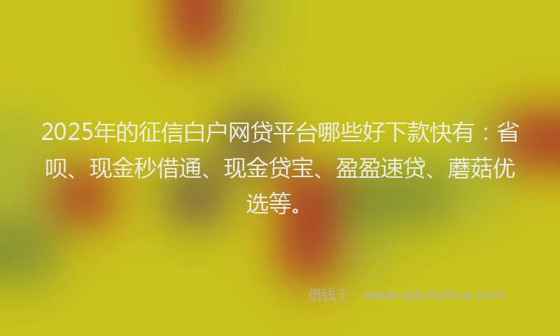 2025年的征信白户网贷平台哪些好下款快有：省呗、现金秒借通、现金贷宝、盈盈速贷、蘑菇优选等。