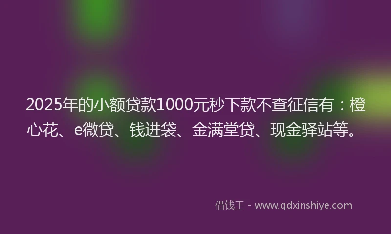 2025年的小额贷款1000元秒下款不查征信有：橙心花、e微贷、钱进袋、金满堂贷、现金驿站等。