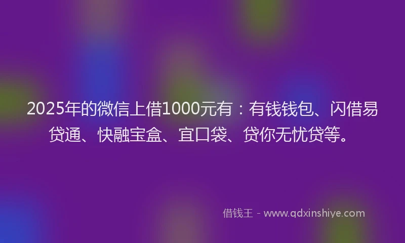 2025年的微信上借1000元有：有钱钱包、闪借易贷通、快融宝盒、宜口袋、贷你无忧贷等。