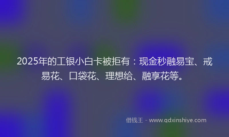 2025年的工银小白卡被拒有：现金秒融易宝、戒易花、口袋花、理想给、融享花等。