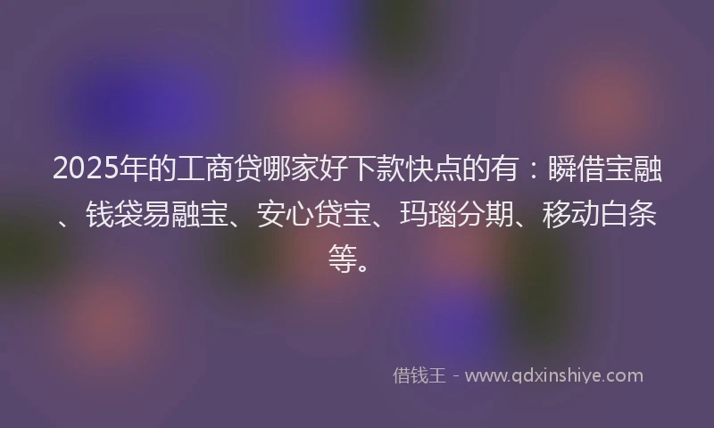 2025年的工商贷哪家好下款快点的有：瞬借宝融、钱袋易融宝、安心贷宝、玛瑙分期、移动白条等。