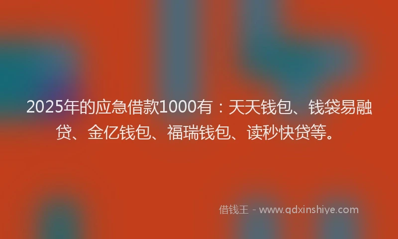 2025年的应急借款1000有：天天钱包、钱袋易融贷、金亿钱包、福瑞钱包、读秒快贷等。