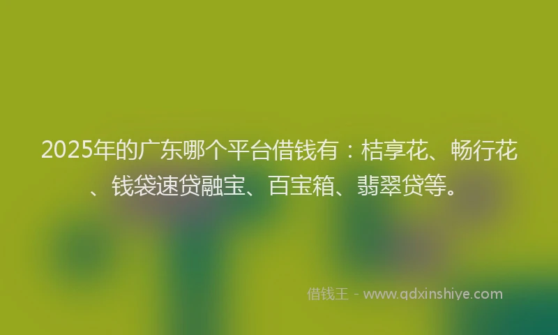 2025年的广东哪个平台借钱有：桔享花、畅行花、钱袋速贷融宝、百宝箱、翡翠贷等。