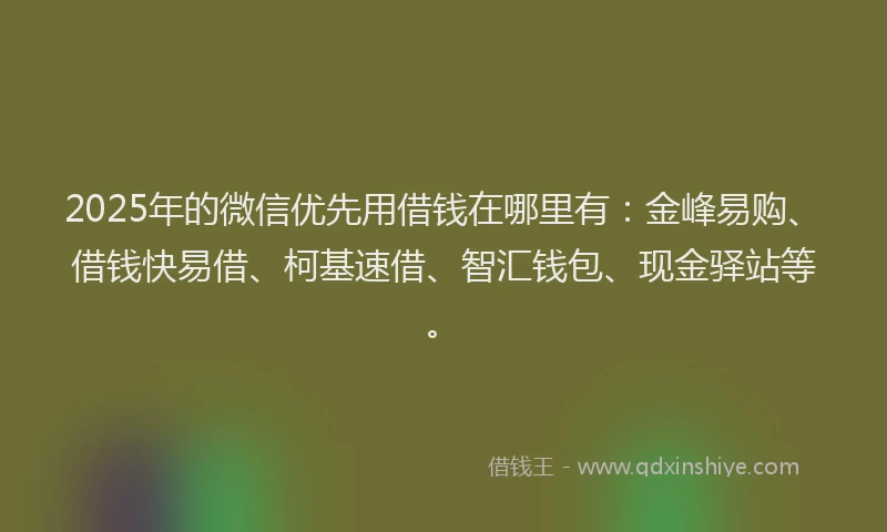 2025年的微信优先用借钱在哪里有：金峰易购、借钱快易借、柯基速借、智汇钱包、现金驿站等。