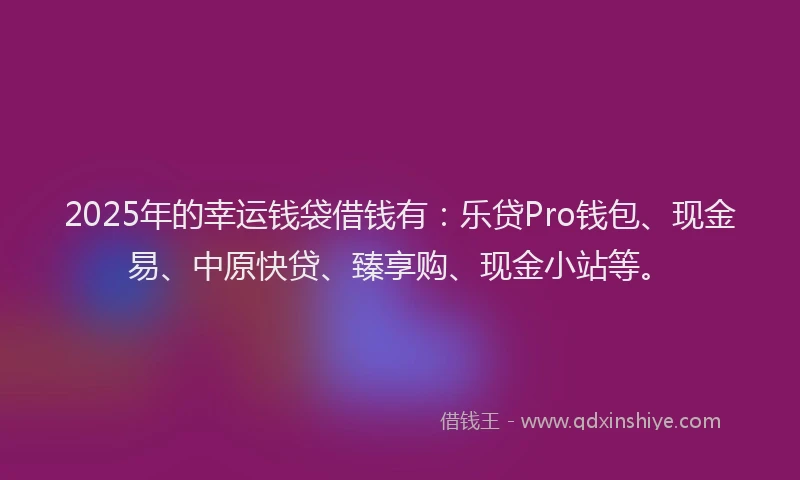 2025年的幸运钱袋借钱有：乐贷Pro钱包、现金易、中原快贷、臻享购、现金小站等。