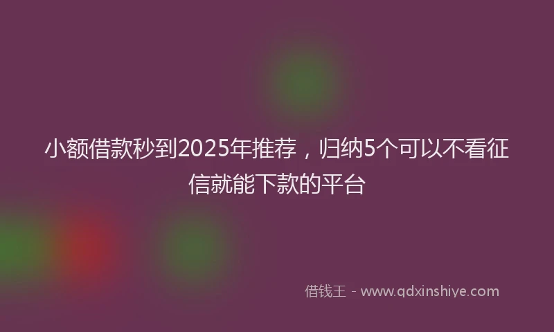 小额借款秒到2025年推荐，归纳5个可以不看征信就能下款的平台