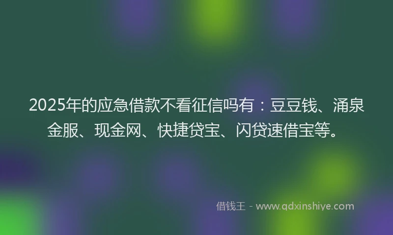 2025年的应急借款不看征信吗有：豆豆钱、涌泉金服、现金网、快捷贷宝、闪贷速借宝等。