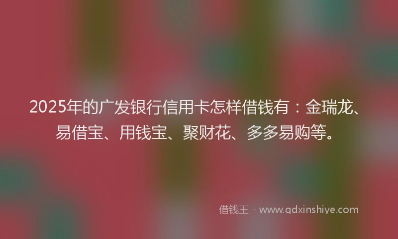 2025年的广发银行信用卡怎样借钱有：金瑞龙、易借宝、用钱宝、聚财花、多多易购等。