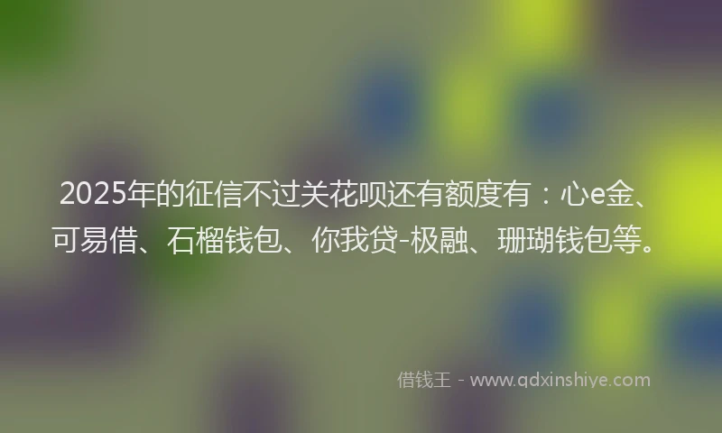 2025年的征信不过关花呗还有额度有：心e金、可易借、石榴钱包、你我贷-极融、珊瑚钱包等。
