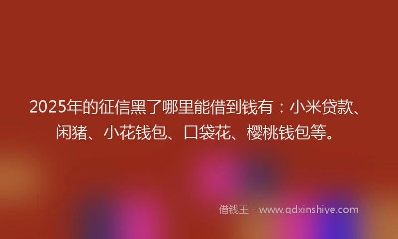 2025年的征信黑了哪里能借到钱有：小米贷款、闲猪、小花钱包、口袋花、樱桃钱包等。