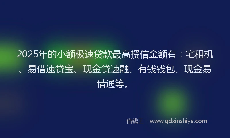 2025年的小额极速贷款最高授信金额有：宅租机、易借速贷宝、现金贷速融、有钱钱包、现金易借通等。