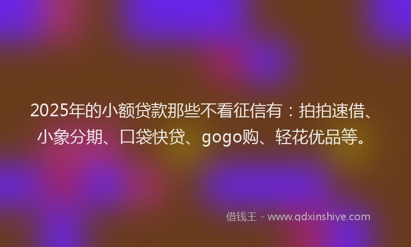 2025年的小额贷款那些不看征信有：拍拍速借、小象分期、口袋快贷、gogo购、轻花优品等。