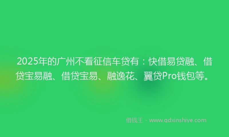 2025年的广州不看征信车贷有：快借易贷融、借贷宝易融、借贷宝易、融逸花、翼贷Pro钱包等。